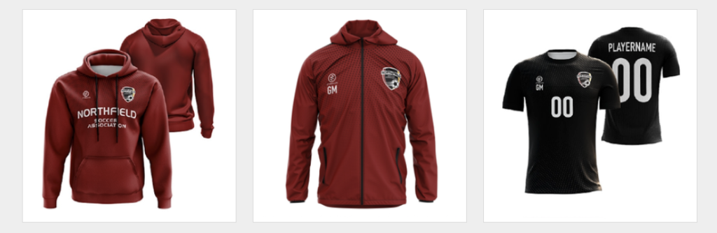 A sweatshirt, jacket and training jersey are pictured. 
